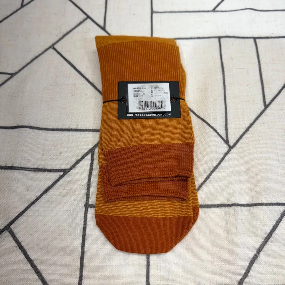 Tailored Union Crew Socks OSFA 9-12 Rust Orange Ribbed Cotton Blend UMC-FSSR-RUS